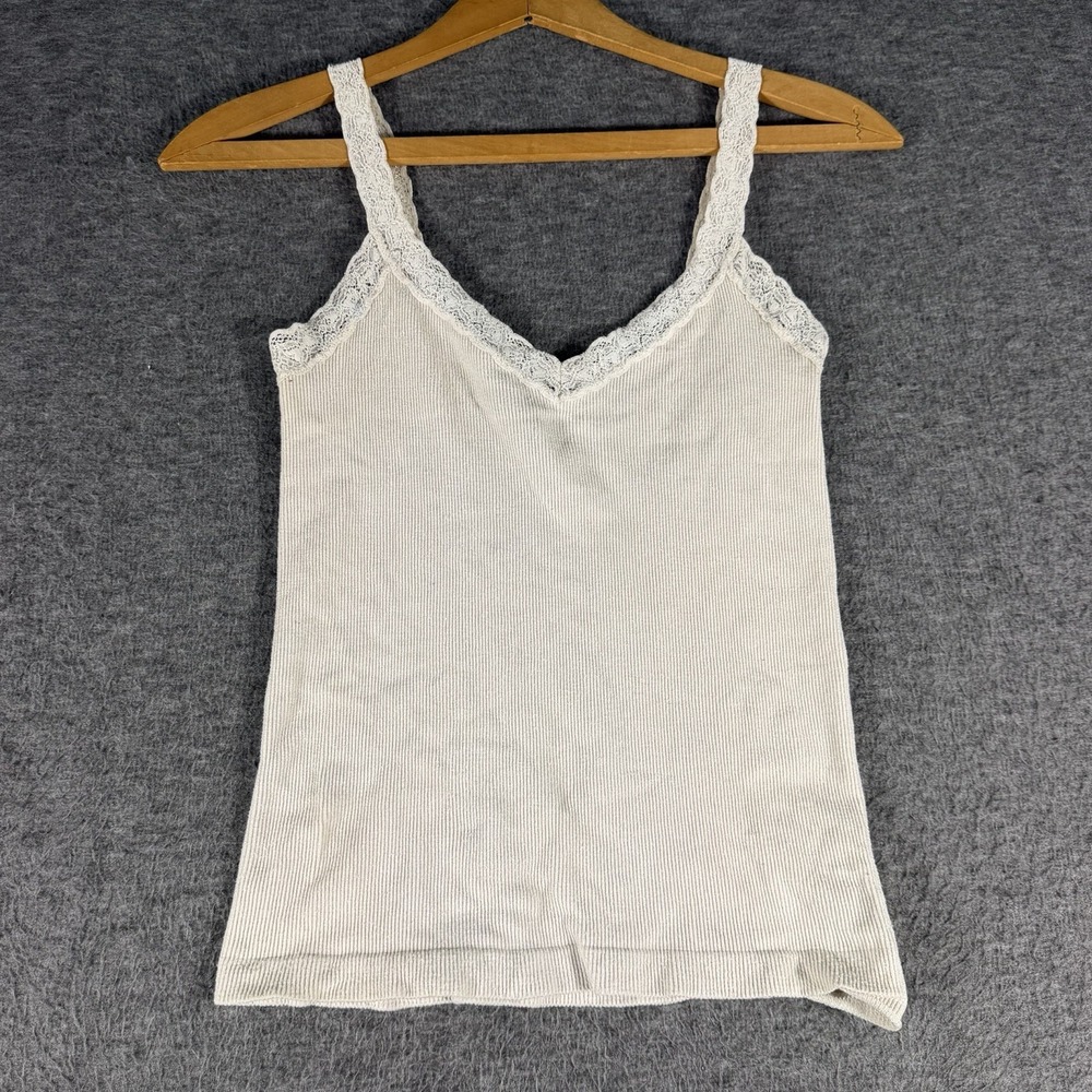 Bebe Y2K Ribbed Cami Tank Top Lace Trim Women Size M/L Vintage USA Made Cami Top